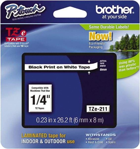 Brother - 1/4" Wide x 314.4" Long, White Plastic/Paper Tape Cassette - For Label Maker - Makers Industrial Supply