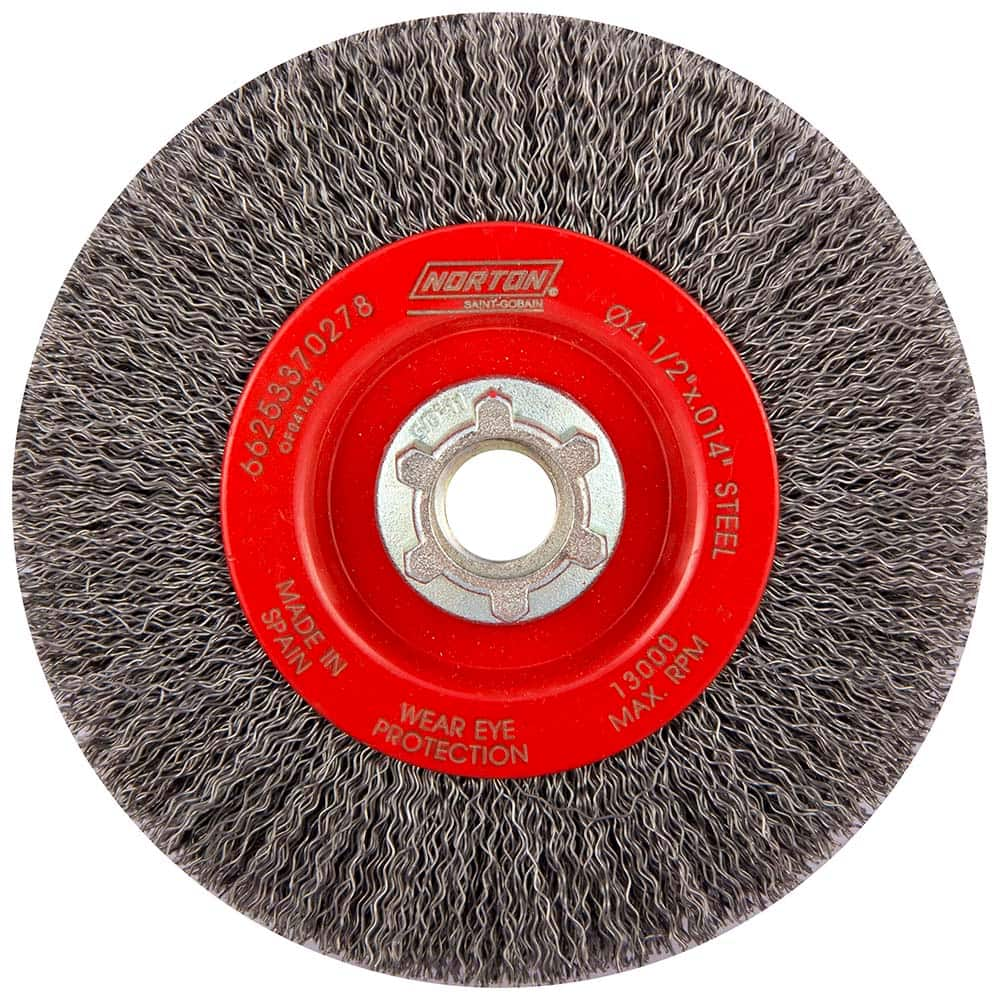 Norton - 4-1/2" OD, 5/8-11 Arbor Hole, Crimped Carbon Wheel Brush - Makers Industrial Supply