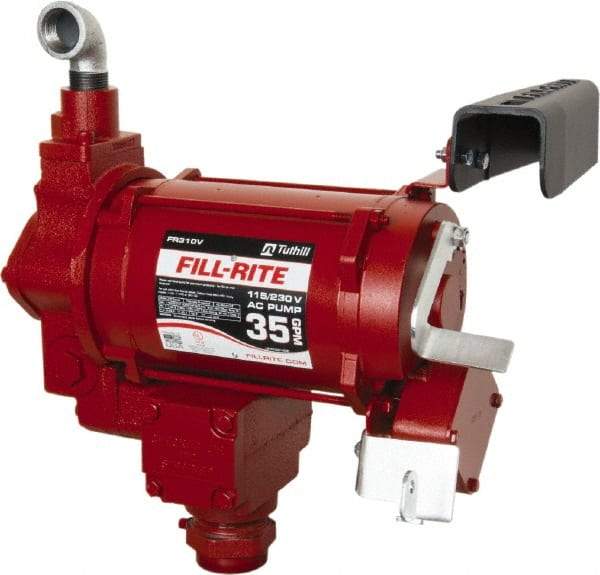 Tuthill - 35 GPM, 1" Hose Diam, Gasoline, Kerosene & Diesel Fuel AC High Flow Tank Pump with Auto Nozzle - Cast Iron Pump, 1-1/4" Inlet, 1" Outlet, 115/230 Volts, 3/4 hp - Makers Industrial Supply