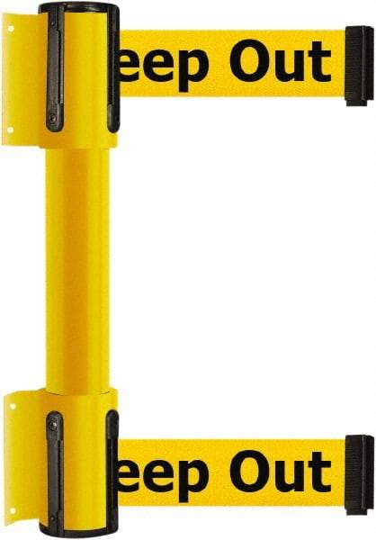 Tensator - 16.64" High x 89" Long x 3" Wide Barrier Dual Line Wall Mount - Steel, Yellow Powdercoat Finish, Yellow, Use with 898 Wall Receiver - Makers Industrial Supply