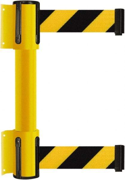 Tensator - 16.64" High x 156" Long x 3" Wide Barrier Dual Line Wall Mount - Steel, Yellow Powdercoat Finish, Yellow, Use with 898 Wall Receiver - Makers Industrial Supply