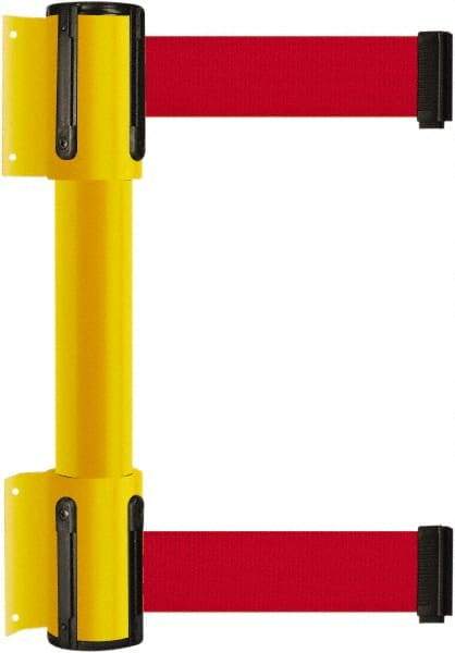 Tensator - 16.64" High x 156" Long x 3" Wide Barrier Dual Line Wall Mount - Steel, Yellow Powdercoat Finish, Yellow, Use with 898 Wall Receiver - Makers Industrial Supply