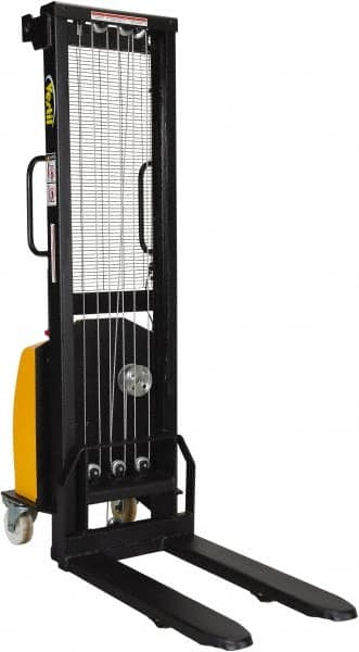 Vestil - 770 Lb Capacity, 59" Lift Height, Battery Powered Stacker - 3-3/8" Lowered Height, 30" Fork Length, 26-3/4" Overall Width - Makers Industrial Supply