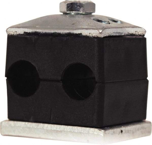 HYDAC - 2.76" Wide x 2.15" High x 1.18" Deep, Polypropylene Twin Vibration-Control Clamp - Carbon Steel Plate, For 1/2" Pipe, Mount with Weld Plate, Top Plate, Plastic Clamp Pair, Bolts - Makers Industrial Supply