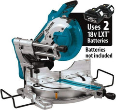 Makita - 36 Amp, 18 Volt, 4,400 RPM, 60° Double Bevel Sliding Miter Saw - 5/8" Arbor, 10" Blade Diam, Includes Vertical Vise, Triangular Rule, Dust Bag, Hex Wrench, 10" x 5/8" 40T Micro-Polished Miter Saw Blade & Wireless Unit - Makers Industrial Supply