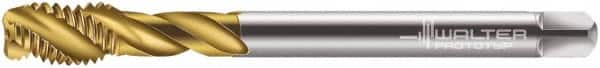 Walter-Prototyp - M18x2.50 Metric 4 Flute 6H Modified Bottoming Spiral Flute Tap - Cobalt, TiN Finish, 125mm OAL, Right Hand Flute, Right Hand Thread, Series 7056775 - Exact Industrial Supply