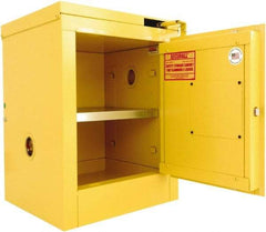 Securall Cabinets - 1 Door, 1 Shelf, Yellow Steel Standard Safety Cabinet for Flammable and Combustible Liquids - 24" High x 17" Wide x 17" Deep, Self Closing Door, 3 Point Key Lock, 4 Gal Capacity - Makers Industrial Supply