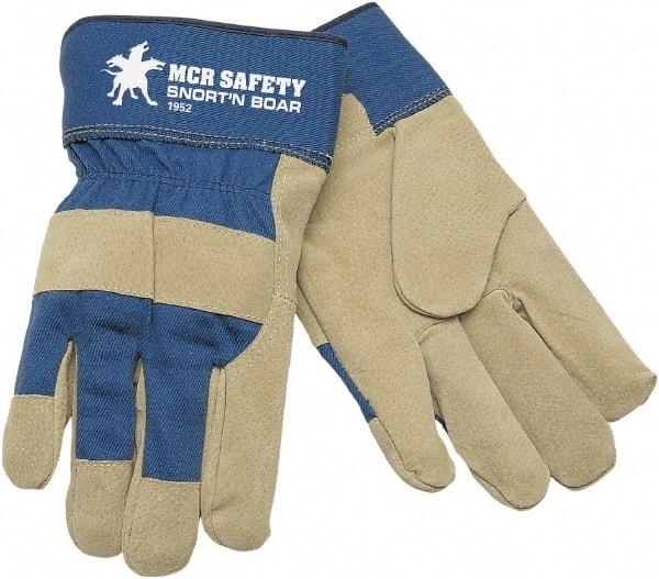 MCR Safety - Size L Pigskin General Protection Work Gloves - For Work & Driver, Uncoated, Safety Cuff, Gray/Blue, Paired - Makers Industrial Supply