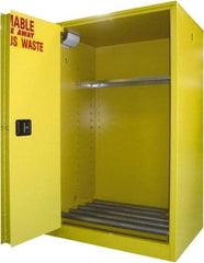 Securall Cabinets - 43" Wide x 31" Deep x 65" High, 18 Gauge Steel Vertical Drum Cabinet with 3 Point Key Lock - Yellow, Self-Closing Door, 1 Shelf, 2 Drums, Drum Rollers Included - Makers Industrial Supply