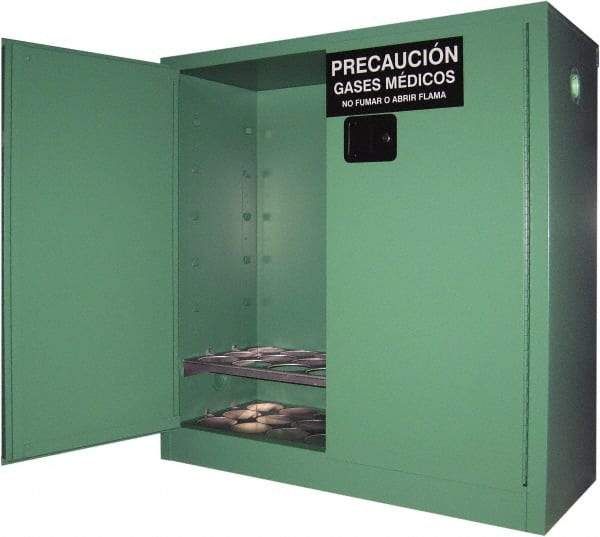 Securall Cabinets - 2 Door, Green Steel Standard Safety Cabinet for Flammable and Combustible Liquids - 44" High x 43" Wide x 18" Deep, Manual Closing Door, 3 Point Key Lock, D, E Cylinder Capacity - Makers Industrial Supply