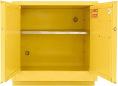 Securall Cabinets - 2 Door, 1 Shelf, Yellow Steel Under the Counter Safety Cabinet for Flammable and Combustible Liquids - 35-9/16" High x 59" Wide x 22" Deep, Manual Closing Door, 3 Point Key Lock, 44 Gal Capacity - Makers Industrial Supply