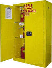 Securall Cabinets - 2 Door, 2 Shelf, Yellow Steel Standard Safety Cabinet for Flammable and Combustible Liquids - 65" High x 43" Wide x 18" Deep, Manual Closing Door, 3 Point Key Lock, 45 Gal Capacity - Makers Industrial Supply