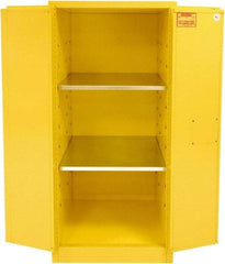 Securall Cabinets - 2 Door, 2 Shelf, Yellow Steel Standard Safety Cabinet for Flammable and Combustible Liquids - 65" High x 31" Wide x 31" Deep, Manual Closing Door, 3 Point Key Lock, 60 Gal Capacity - Makers Industrial Supply