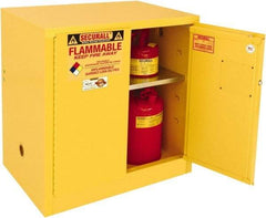 Securall Cabinets - 2 Door, 1 Shelf, Yellow Steel Standard Safety Cabinet for Flammable and Combustible Liquids - 35" High x 36" Wide x 24" Deep, Manual Closing Door, 3 Point Key Lock, 20 Gal Capacity - Makers Industrial Supply