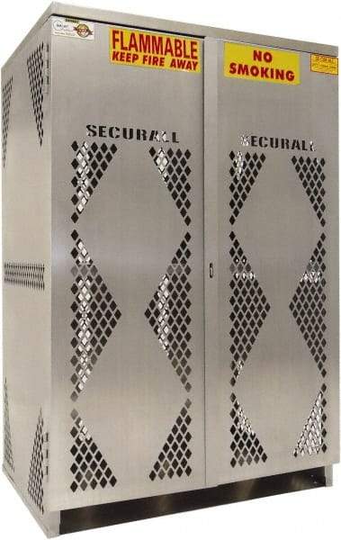 Securall Cabinets - 2 Door, Silver Aluminum Standard Safety Cabinet for Flammable and Combustible Liquids - 65" High x 60" Wide x 32" Deep, Manual Closing Door, Padlockable Hasp - Makers Industrial Supply