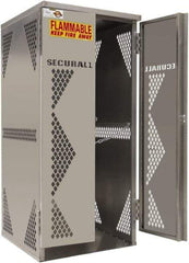 Securall Cabinets - 2 Door, Silver Steel Standard Safety Cabinet for Flammable and Combustible Liquids - 65" High x 30" Wide x 32" Deep, Manual Closing Door, Padlockable Hasp, Vertical Cylinder Capacity - Makers Industrial Supply