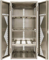 Securall Cabinets - 2 Door, 4 Shelf, Silver Aluminum Standard Safety Cabinet for Flammable and Combustible Liquids - 65" High x 30" Wide x 32" Deep, Manual Closing Door, Padlockable Hasp, 20 or 33 Lb Cylinder Capacity - Makers Industrial Supply