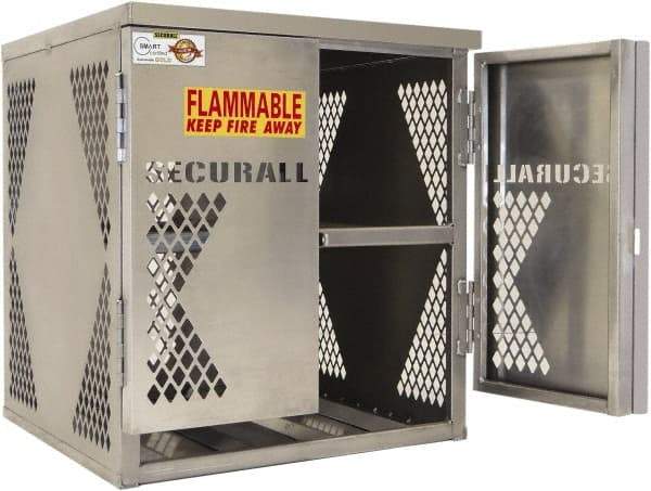 Securall Cabinets - 2 Door, 2 Shelf, Yellow Steel Standard Safety Cabinet for Flammable and Combustible Liquids - 33" High x 30" Wide x 32" Deep, Manual Closing Door, Padlockable Hasp, 20 or 33 Lb Cylinder Capacity - Makers Industrial Supply