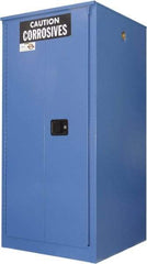 Securall Cabinets - 2 Door, 2 Shelf, Blue Steel Standard Safety Cabinet for Corrosive Chemicals - 65" High x 31" Wide x 31" Deep, Manual Closing Door, 3 Point Key Lock, 60 Gal Capacity - Makers Industrial Supply