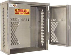 Securall Cabinets - 1 Door, 1 Shelf, Silver Aluminum Standard Safety Cabinet for Flammable and Combustible Liquids - 33" High x 31" Wide x 16" Deep, Manual Closing Door, Padlockable Hasp, 20 or 33 Lb Cylinder Capacity - Makers Industrial Supply