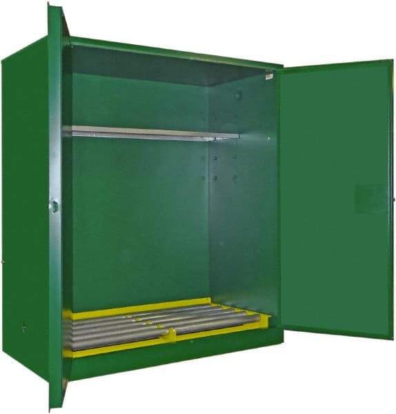 Securall Cabinets - 2 Door, 1 Shelf, Green Steel Standard Safety Cabinet for Flammable and Combustible Liquids - 65" High x 56" Wide x 31" Deep, Manual Closing Door, 3 Point Key Lock, 120 Gal Capacity - Makers Industrial Supply