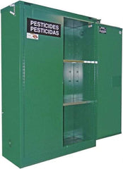 Securall Cabinets - 2 Door, 1 Shelf, Green Steel Standard Safety Cabinet for Flammable and Combustible Liquids - 67" High x 31" Wide x 31" Deep, Self Closing Door, 3 Point Key Lock, 60 Gal Capacity - Makers Industrial Supply