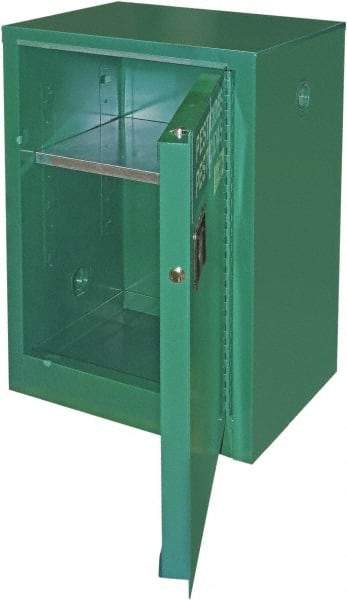 Securall Cabinets - 1 Door, 1 Shelf, Green Steel Standard Safety Cabinet for Flammable and Combustible Liquids - 37" High x 24" Wide x 18" Deep, Self Closing Door, 3 Point Key Lock, 12 Gal Capacity - Makers Industrial Supply