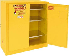 Securall Cabinets - 2 Door, 3 Shelf, Yellow Steel Standard Safety Cabinet for Flammable and Combustible Liquids - 44" High x 43" Wide x 18" Deep, Manual Closing Door, 3 Point Key Lock, 40 Gal Capacity - Makers Industrial Supply