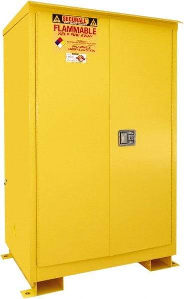 Securall Cabinets - 2 Door, 2 Shelf, Yellow Steel Standard Safety Cabinet for Flammable and Combustible Liquids - 69" High x 43" Wide x 31" Deep, Manual Closing Door, 3 Point Key Lock, 90 Gal Capacity - Makers Industrial Supply