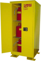 Securall Cabinets - 2 Door, 2 Shelf, Yellow Steel Standard Safety Cabinet for Flammable and Combustible Liquids - 69" High x 31" Wide x 31" Deep, Manual Closing Door, 3 Point Key Lock, 60 Gal Capacity - Makers Industrial Supply