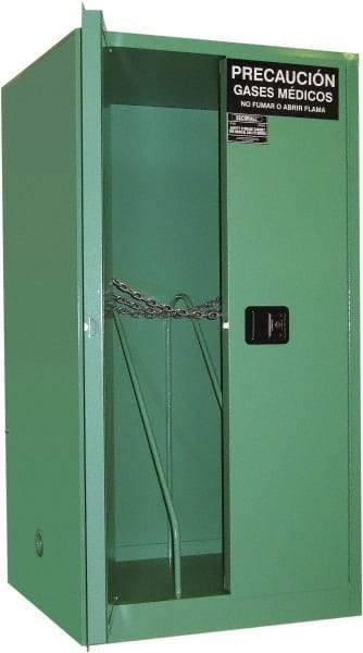 Securall Cabinets - 2 Door, Green Steel Standard Safety Cabinet for Flammable and Combustible Liquids - 65" High x 34" Wide x 34" Deep, Manual Closing Door, 3 Point Key Lock, H Cylinder Capacity - Makers Industrial Supply