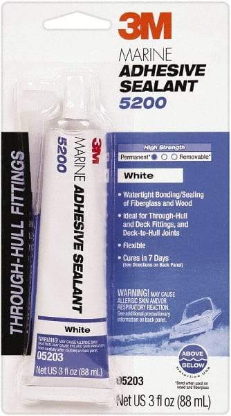 3M - 3 oz Tube White Polyurethane Marine Adhesive Sealant - 190°F Max Operating Temp, 48 hr Tack Free Dry Time - Makers Industrial Supply