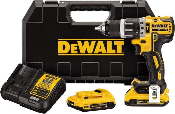 DeWALT - 20 Volt 1/2" Metal Single Sleeve w Carbide Jaws Ratcheting Chuck Chuck Cordless Hammer Drill - 0 to 34,000 BPM, 0 to 500 & 0 to 2,000 RPM, Reversible, Mid-Handle - Makers Industrial Supply