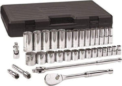 GearWrench - 33 Piece 1/2" Drive Chrome Finish Deep Well Socket Set - 6 Points, 7/16" to 1-1/2" Range, Inch Measurement Standard - Makers Industrial Supply