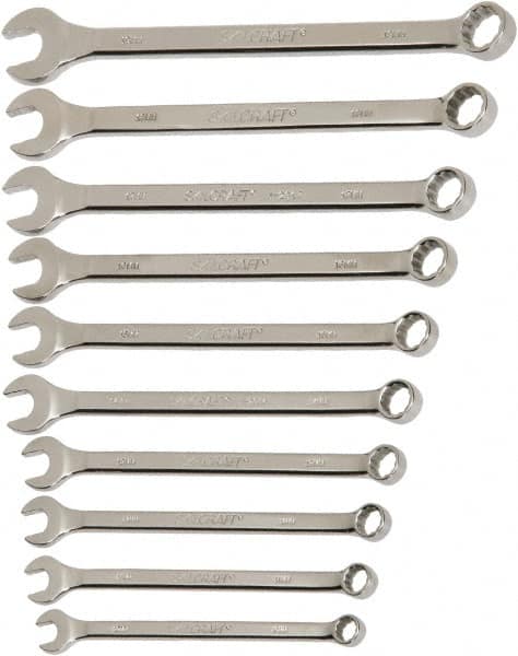 Ability One - 11 Piece, 3/8" to 1", 12 Point Combination Wrench Set - Inch Measurement Standard, Chrome Finish - Makers Industrial Supply