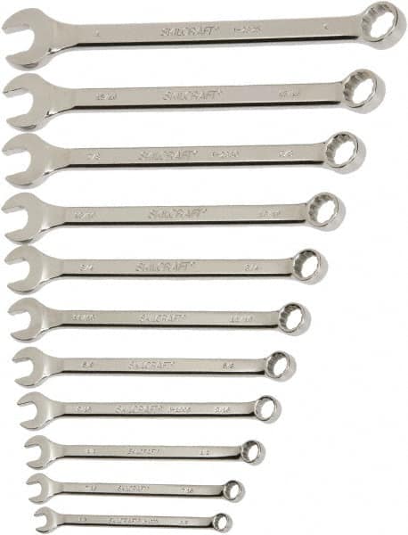 Ability One - 10 Piece, 10mm to 19mm, 12 Point Combination Wrench Set - Metric Measurement Standard, Chrome Finish - Makers Industrial Supply