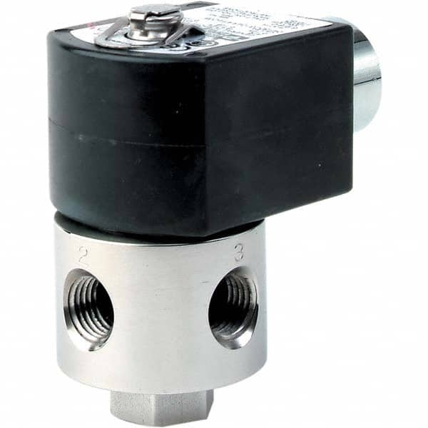 Parker - 120/60 - 110/50 VAC 1/8" NPT Port Brass Three-Way Direct Acting Solenoid Valve - Makers Industrial Supply