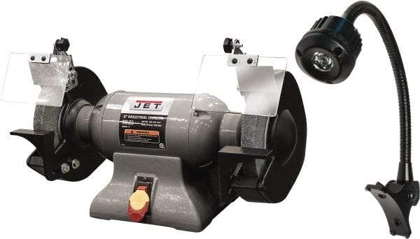 Jet - 8" Wheel Diam x 1" Wheel Width, 1 hp Grinder - 0.63" Arbor Hole Diam, 1 Phase, 3,450 Max RPM, 115 Volts - Makers Industrial Supply