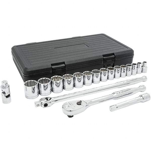 GearWrench - 19 Piece 1/2" Drive Chrome Finish Socket Set - 12 Points, 3/8" to 1-1/4" Range, Inch Measurement Standard - Makers Industrial Supply