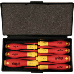 Wiha - 7 Piece Slotted, Phillips & Square Screwdriver Set - Bit Sizes: Philips #0 & #1, Comes in Box - Makers Industrial Supply