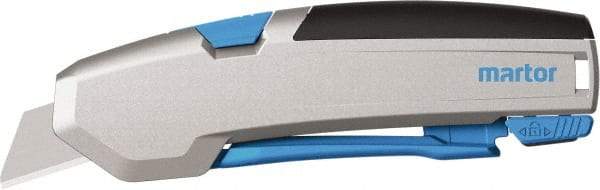 Martor USA - Springback Retractable Utility Knife - 1" Carbon Steel Blade, Silver & Blue Aluminum Handle, 1 Blade Included - Makers Industrial Supply