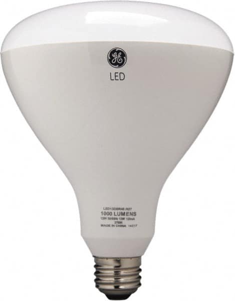 GE Lighting - 13 Watt LED Flood/Spot Medium Screw Lamp - 2,700°K Color Temp, 1,070 Lumens, 120 Volts, Dimmable, BR40, 25,000 hr Avg Life - Makers Industrial Supply