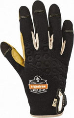 Ergodyne - Size L (9) Polyester Blend Work Gloves - For Mechanic's & Lifting, Uncoated, Hook & Loop Cuff, Full Fingered, Black/Tan, Paired - Makers Industrial Supply