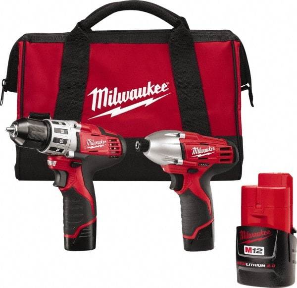 Milwaukee Tool - 12 Volt Cordless Tool Combination Kit - Includes 1/4" Hex Impact Driver & 3/8" Drill/Driver, Lithium-Ion Battery Included - Makers Industrial Supply