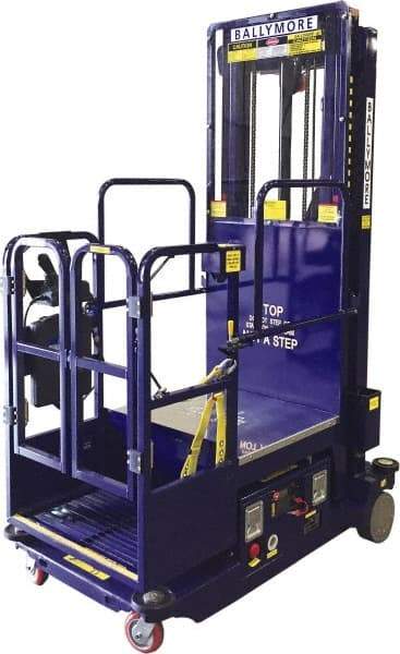 Ballymore - 650 Lb Capacity, 216" Lift Height, Battery Operated Drivable Power Stocker Lift with Safety Sensor - Makers Industrial Supply