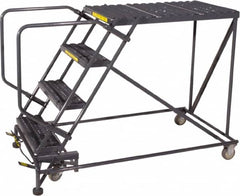 Ballymore - 40" 4 Step Single Entry Work Platform - Rolling Work Platform, 800 Lb Capacity, 40" Platform Height, 38" Base Width x 90" Base Depth, Heavy-Duty Serrated Grating - Makers Industrial Supply