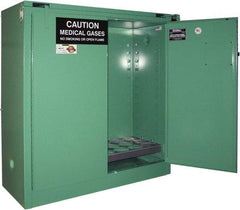 Securall Cabinets - 2 Door, Green Steel Standard Safety Cabinet for Flammable and Combustible Liquids - 46" High x 43" Wide x 18" Deep, Self Closing Door, 3 Point Key Lock, D, E Cylinder Capacity - Makers Industrial Supply