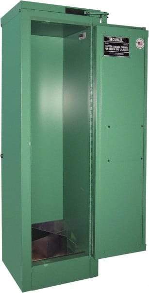 Securall Cabinets - 1 Door, Green Steel Standard Safety Cabinet for Flammable and Combustible Liquids - 46" High x 14" Wide x 13-5/8" Deep, Self Closing Door, 3 Point Key Lock, D, E Cylinder Capacity - Makers Industrial Supply