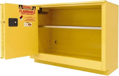 Securall Cabinets - 2 Door, 1 Shelf, Yellow Steel Under the Counter Safety Cabinet for Flammable and Combustible Liquids - 35-5/8" High x 47" Wide x 22" Deep, Sliding Door, 3 Point Key Lock, 36 Gal Capacity - Makers Industrial Supply