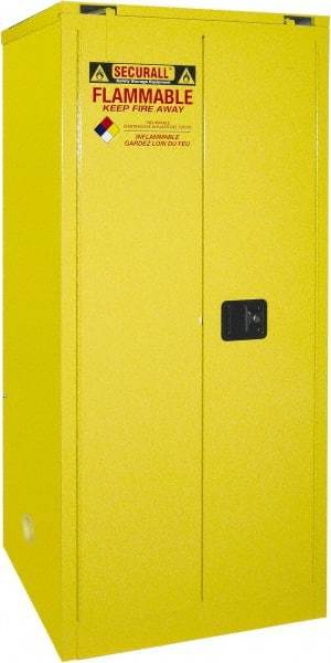 Securall Cabinets - 2 Door, 2 Shelf, Yellow Steel Standard Safety Cabinet for Flammable and Combustible Liquids - 67" High x 31" Wide x 31" Deep, Self Closing Door, 3 Point Key Lock, 60 Gal Capacity - Makers Industrial Supply